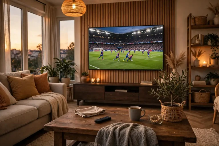 How to Install Sportzfy on FireStick & Android TV (2026 Guide) 1 Watching live football on a big TV with Sportzfy in a living room